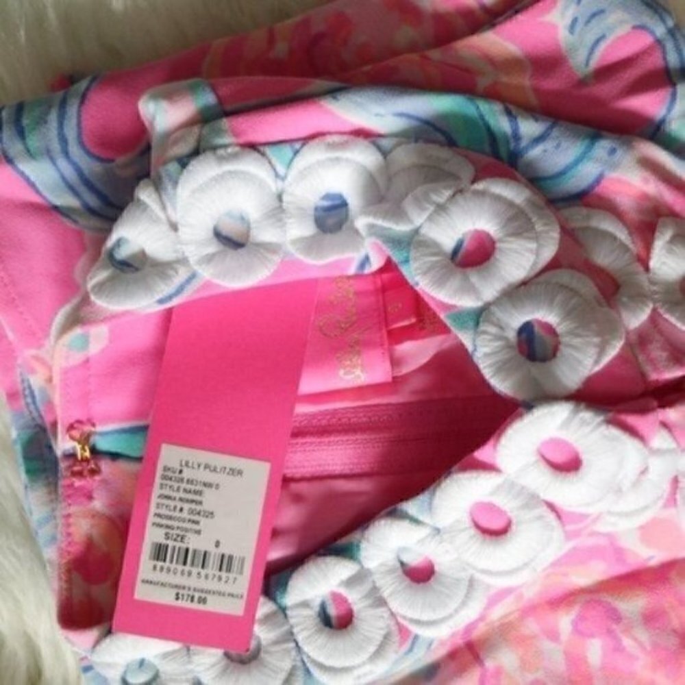 NEW Lilly Pulitzer Tropical Printed Jonna Romper Size 0 Prosecco Pink Blue - Picture 11 of 13